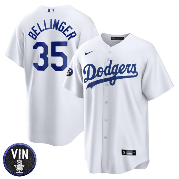 Los Angeles Dodgers Vin Scully Patch Home Jersey - All Stitched - Image 7