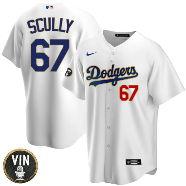 Men's Los Angeles Dodgers Vin Scully Patch Gold Trim Jersey Collection - All Stitched - Image 11