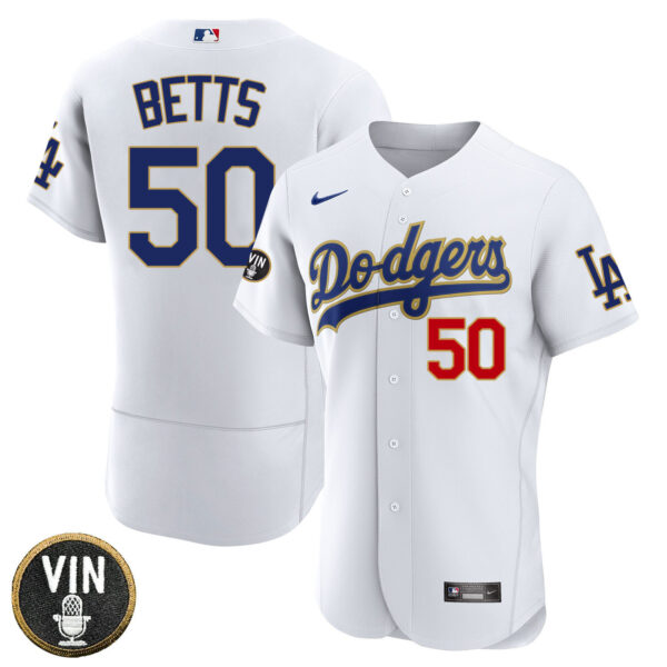 Men's Los Angeles Dodgers Vin Scully Patch Gold Trim Jersey Collection - All Stitched - Image 5