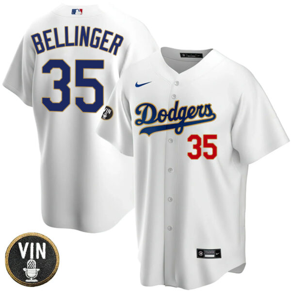 Women's Los Angeles Dodgers Vin Scully Patch Gold Trim Jersey - All Stitched - Image 19
