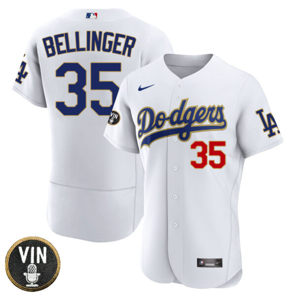 Women's Los Angeles Dodgers Vin Scully Patch Gold Trim Jersey - All Stitched - Image 9