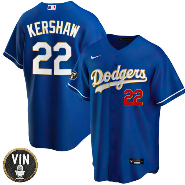 Women's Los Angeles Dodgers Vin Scully Patch Gold Trim Jersey - All Stitched - Image 40