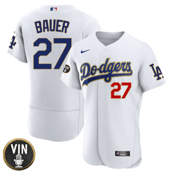 Women's Los Angeles Dodgers Vin Scully Patch Gold Trim Jersey - All Stitched - Image 3