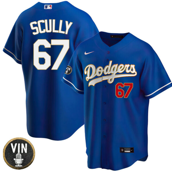 Women's Los Angeles Dodgers Vin Scully Patch Gold Trim Jersey - All Stitched - Image 31