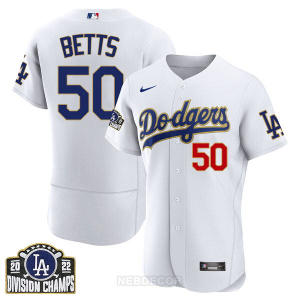 Men's Los Angeles Dodgers NL West Division Champs 2022 Gold Trim Jersey - All Stitched - Image 5