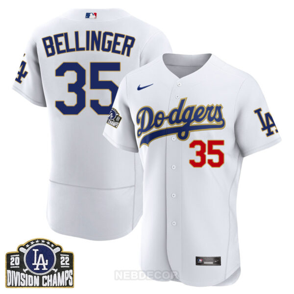 Men's Los Angeles Dodgers NL West Division Champs 2022 Gold Trim Jersey - All Stitched - Image 8