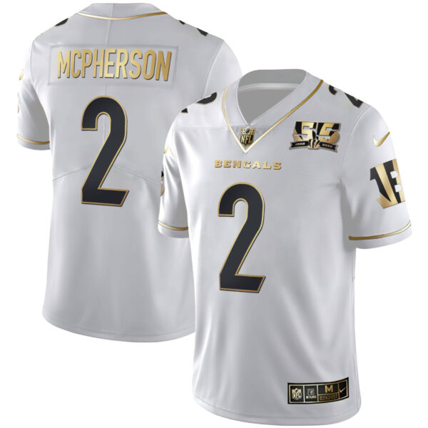 Men's Cincinnati Bengals 55th 1968 - 2022 Anniversary Patch White Gold & Black Gold Jersey - All Stitched - Image 3