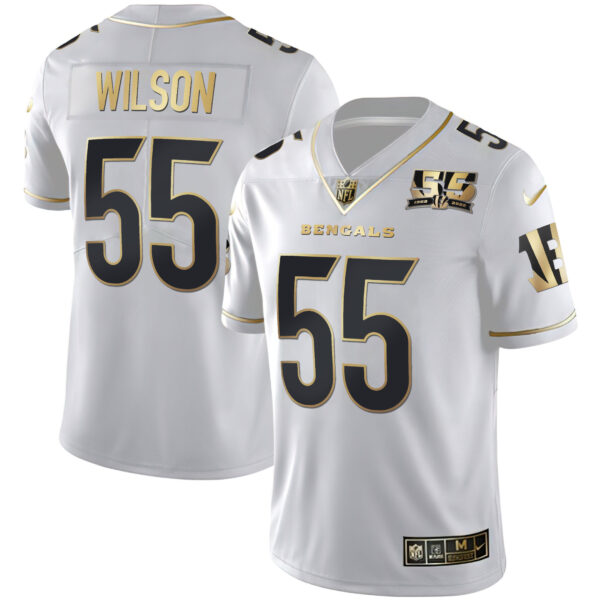 Men's Cincinnati Bengals 55th 1968 - 2022 Anniversary Patch White Gold & Black Gold Jersey - All Stitched - Image 6