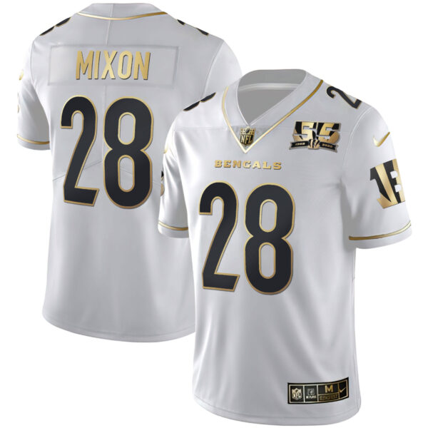 Men's Cincinnati Bengals 55th 1968 - 2022 Anniversary Patch White Gold & Black Gold Jersey - All Stitched - Image 7
