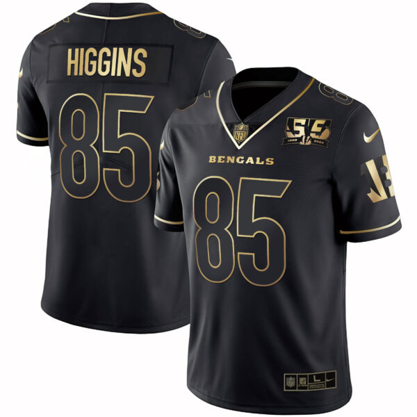 Men's Cincinnati Bengals 55th 1968 - 2022 Anniversary Patch White Gold & Black Gold Jersey - All Stitched - Image 12