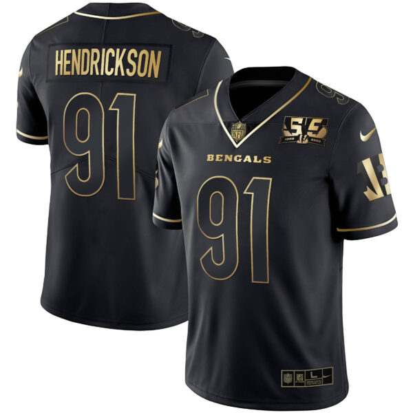 Men's Cincinnati Bengals 55th 1968 - 2022 Anniversary Patch White Gold & Black Gold Jersey - All Stitched - Image 13
