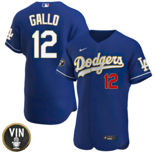 Los Angeles Dodgers Vin Scully Patch Gold Trim Player Jersey - Navy - All Stitched