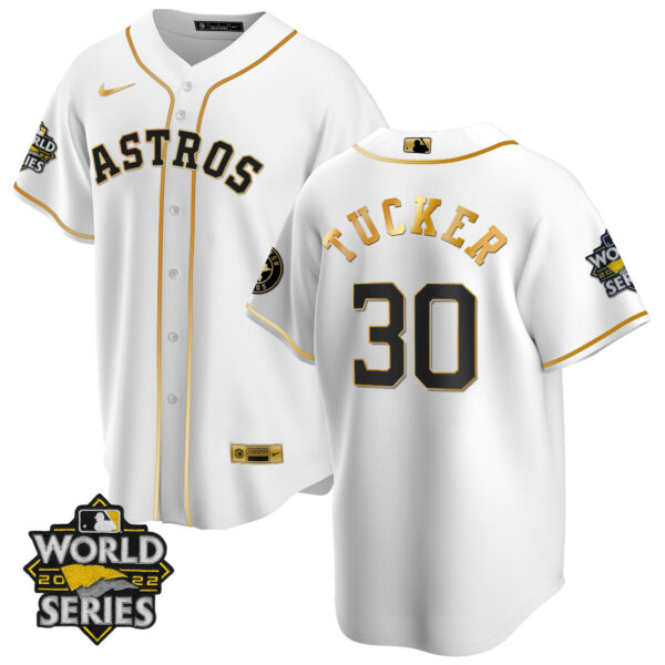 Houston Astros Cool Base White Gold 2022 World Series Jersey - All Stitched - Image 5