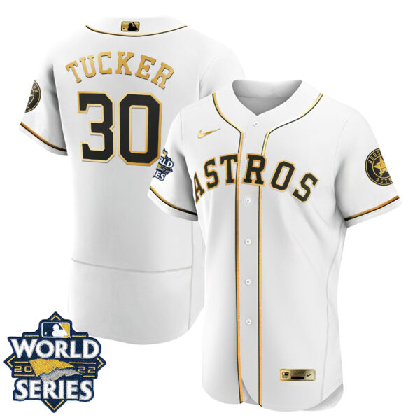 Houston Astros Flex Base White Gold 2022 World Series Jersey - All Stitched - Image 5