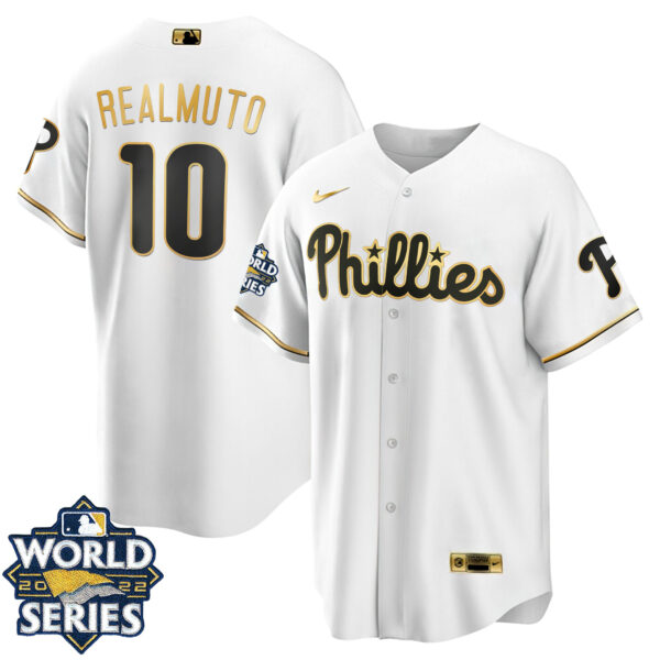 Philadelphia Phillies Cool Base White Gold 2022 World Series Jersey - All Stitched - Image 2