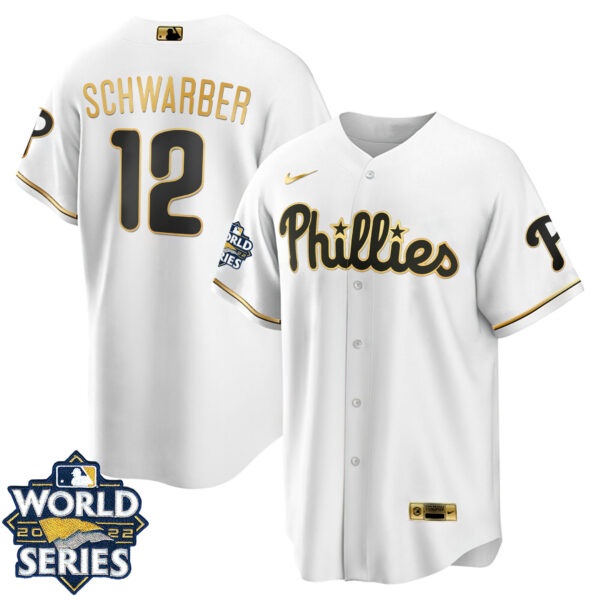Philadelphia Phillies Cool Base White Gold 2022 World Series Jersey - All Stitched - Image 3
