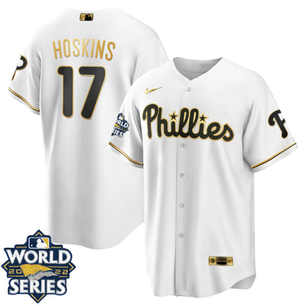 Philadelphia Phillies Cool Base White Gold 2022 World Series Jersey - All Stitched - Image 4
