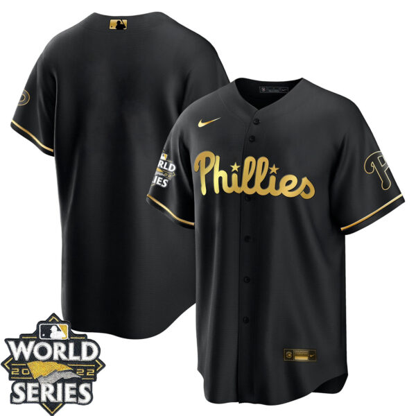 Philadelphia Phillies Black Gold & White Gold Team Jersey - All Stitched - Image 2