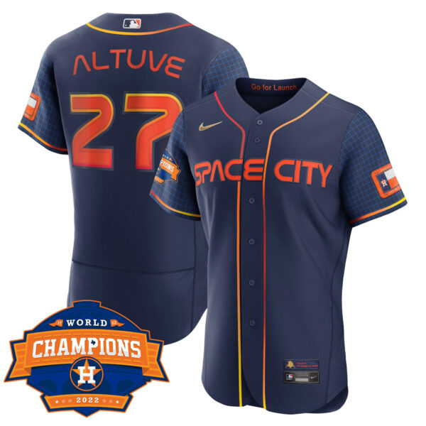 Youth’s Houston Astros Space City 2022 World Series Champions Patch Limited Jersey – All Stitched - Image 18