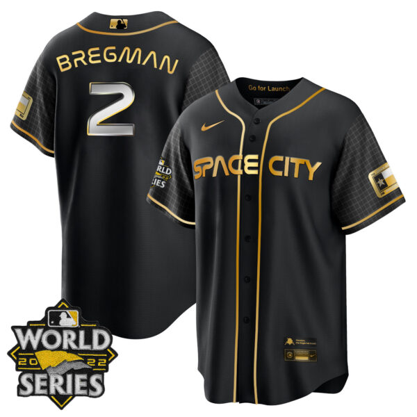 Men's Houston Astros Space City Gold 2022 World Series Jersey – All Stitched - Image 9