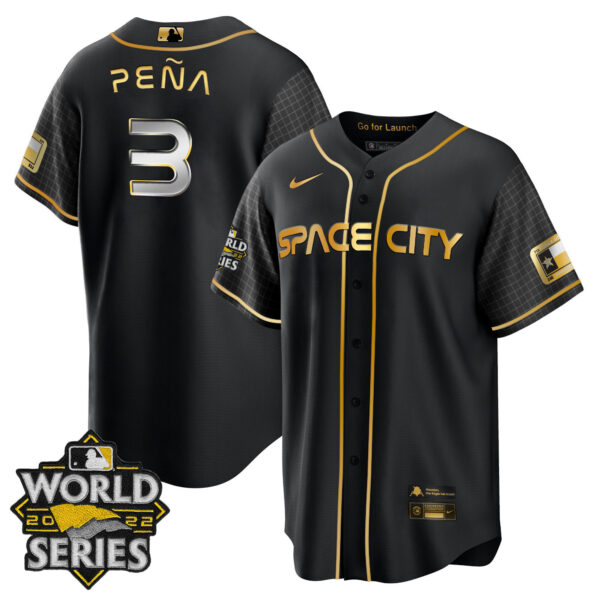 Men's Houston Astros Space City Gold 2022 World Series Jersey – All Stitched - Image 7