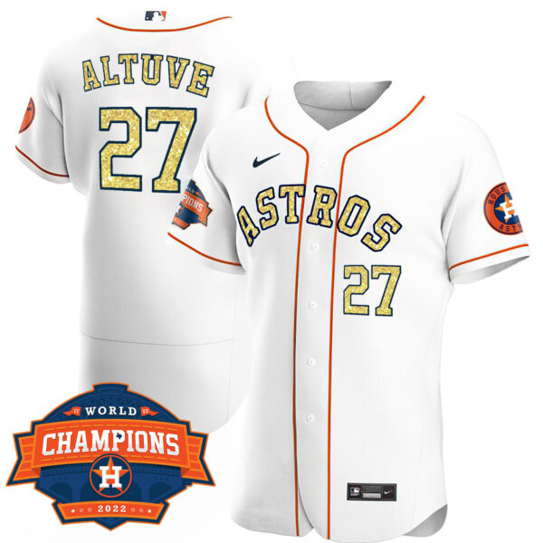 Houston Astros Special White Gold 2022 World Series Champions Patch Jersey – All Stitched - Image 10