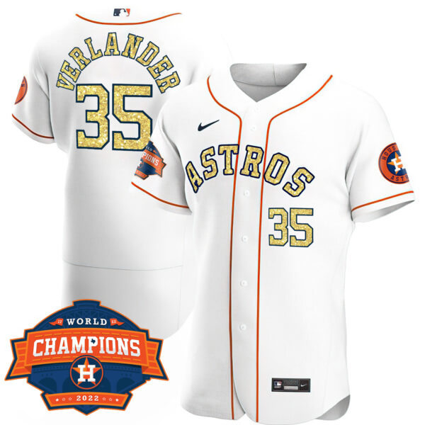 Houston Astros Special White Gold 2022 World Series Champions Patch Jersey – All Stitched - Image 12