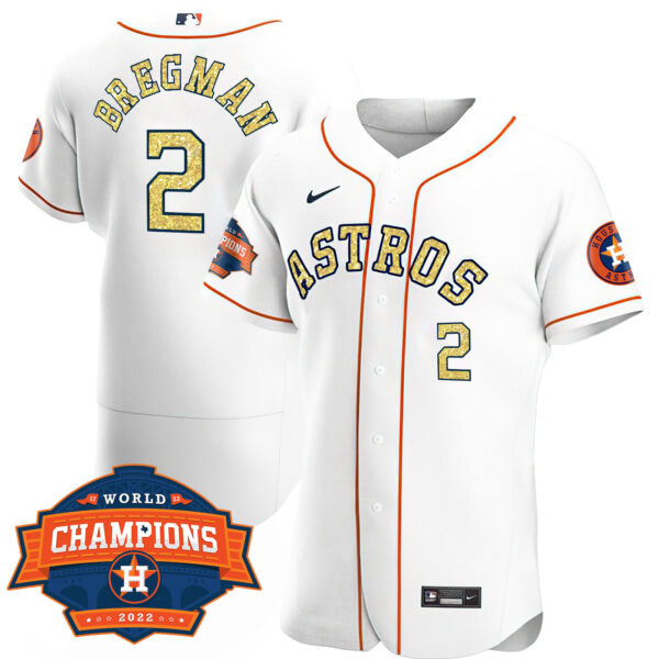 Men's Houston Astros Special White Gold 2022 World Series Champions Patch Jersey – All Stitched - Image 2