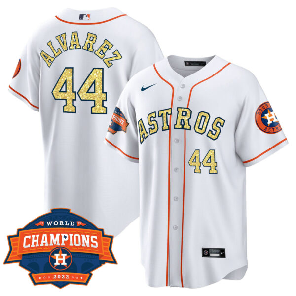 Men's Houston Astros Special White Gold 2022 World Series Champions Patch Jersey – All Stitched - Image 11