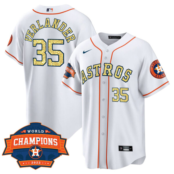 Men's Houston Astros Special White Gold 2022 World Series Champions Patch Jersey – All Stitched - Image 12