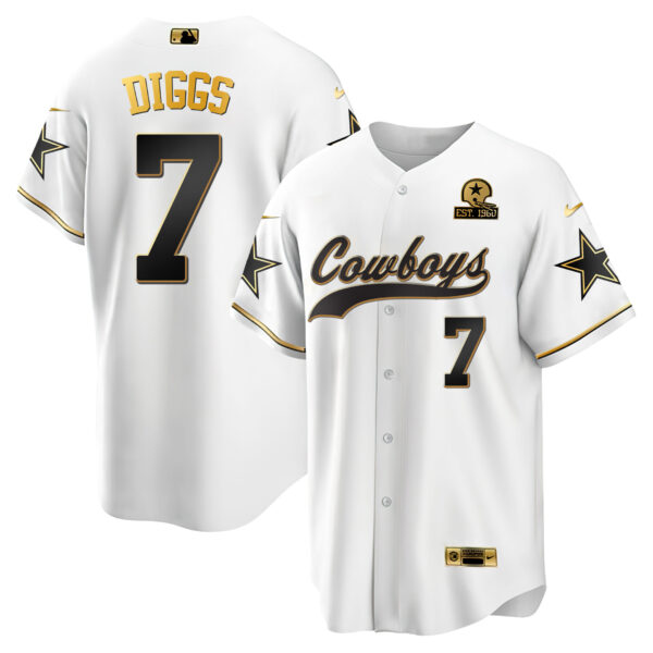 Cowboys Baseball White Gold Jersey - All Stitched - Image 6