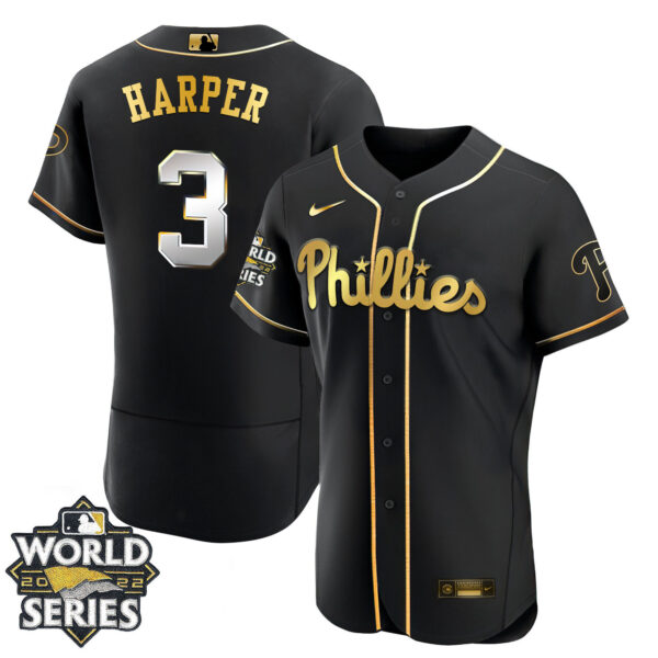 Youth's Philadelphia Phillies Gold 2022 World Series Jersey Limited- All Stitched