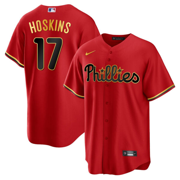 Men's Philadelphia Phillies Gold Trim Jersey - All Stitched - Image 4