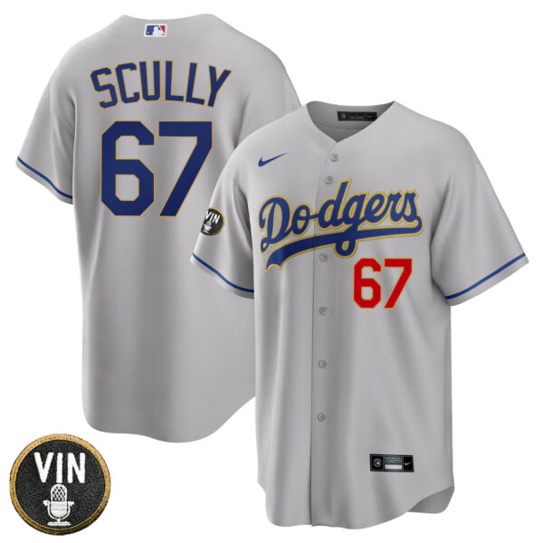 Los Angeles Dodgers Vin Scully Patch Gold Trim Jersey - All Stitched - Image 6