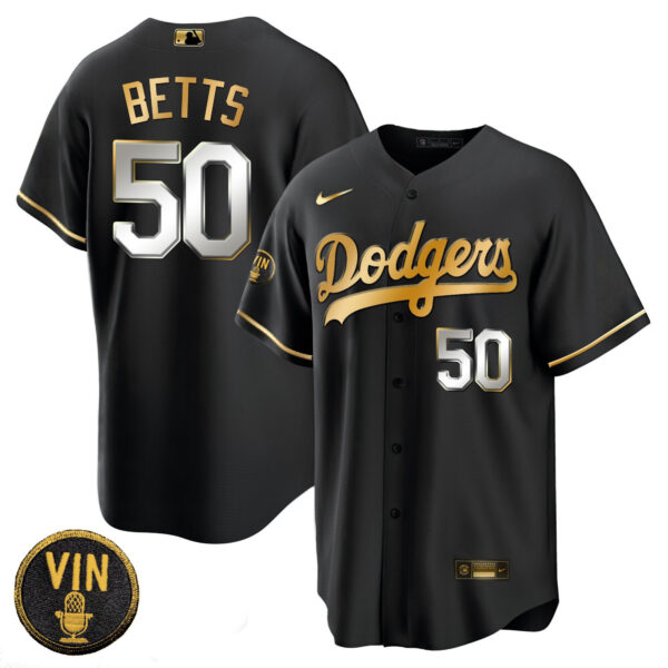 Men's Dodgers Black Limited Vin Scully Patch Gold Jersey - All Stitched - Image 3