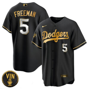 Men's Dodgers Black Limited Vin Scully Patch Gold Jersey - All Stitched
