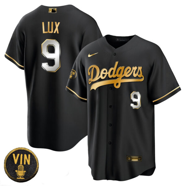 Men's Dodgers Black Limited Vin Scully Patch Gold Jersey - All Stitched - Image 6