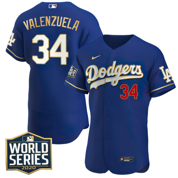 Fernando Valenzuela Dodgers World Series 2020 Patch Flex Base Jersey - All Stitched - Image 2