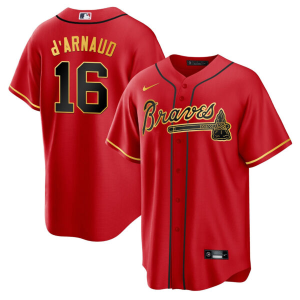 Men's Atlanta Braves Gold Trim Jersey - All Stitched