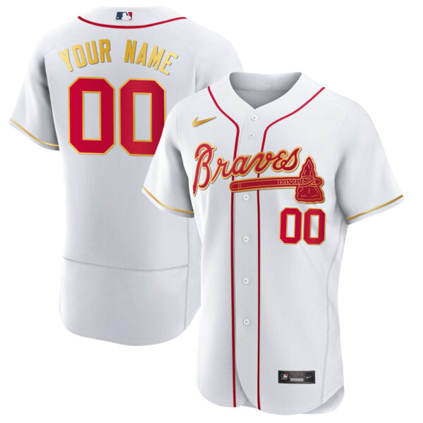 Atlanta Braves Gold Trim Custom Jersey - All Stitched - Image 6