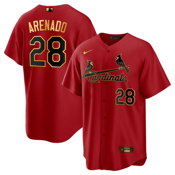 Men's St. Louis Cardinals Cool Base Gold Trim Jersey - All Stitched - Image 2
