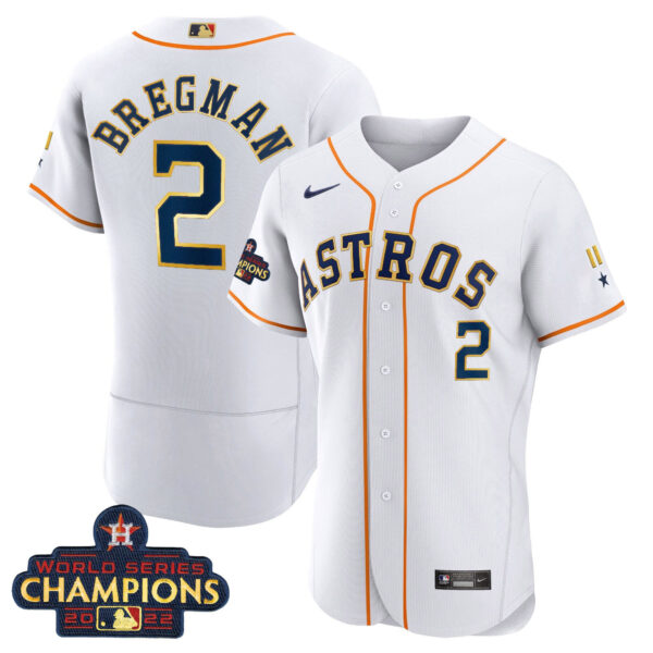 Houston Astros World Series Champion 2022 White Gold Trim Jersey - All Stitched - Image 2