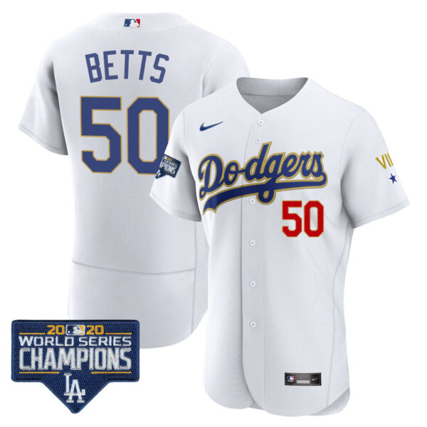 Men's Dodgers World Series Patch Gold Limited Jersey - All Stitched - Image 3