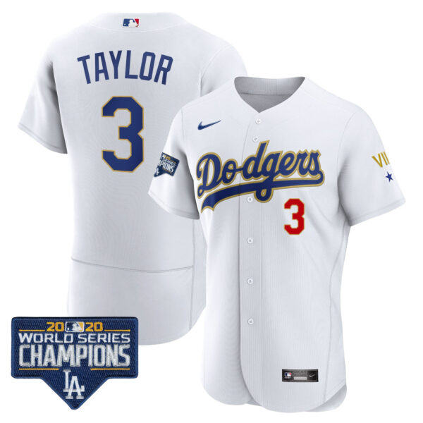 Men's Dodgers World Series Patch Gold Limited Jersey - All Stitched - Image 5