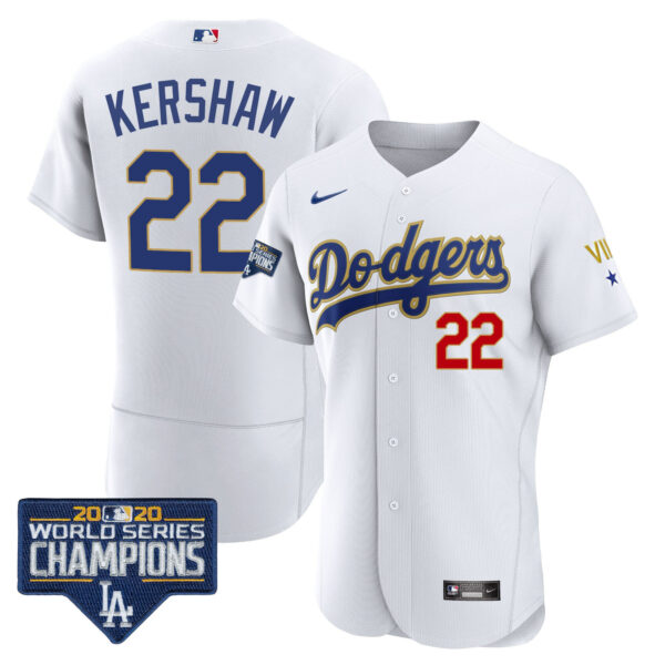 Men's Dodgers World Series Patch Gold Limited Jersey - All Stitched - Image 4