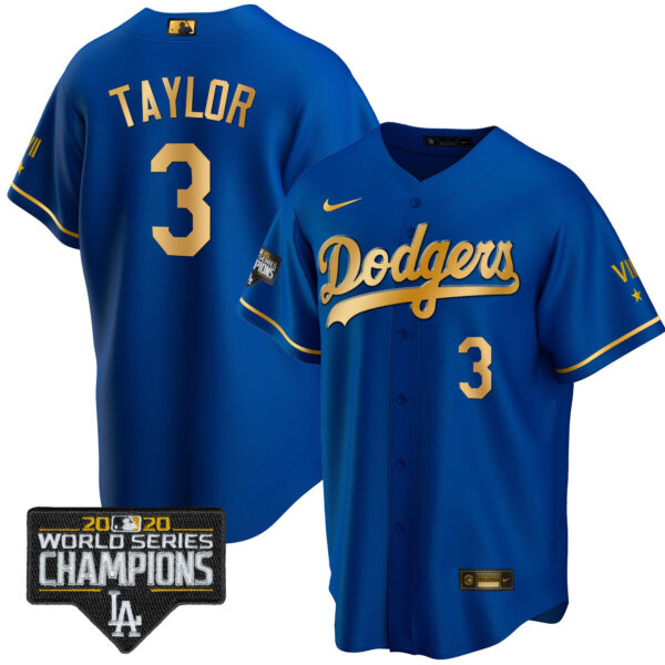 Men's Dodgers World Series Patch Gold Limited Jersey - All Stitched - Image 40