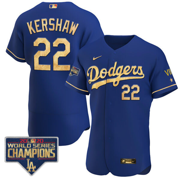 Men's Dodgers Royal Gold World Series 2020 Patch Jersey - All Stitched - Image 18