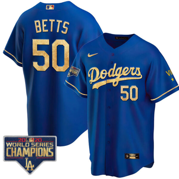 Men's Dodgers Royal Gold World Series 2020 Patch Jersey - All Stitched - Image 24