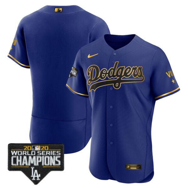 Men's Dodgers Royal Gold World Series 2020 Patch Jersey - All Stitched - Image 7