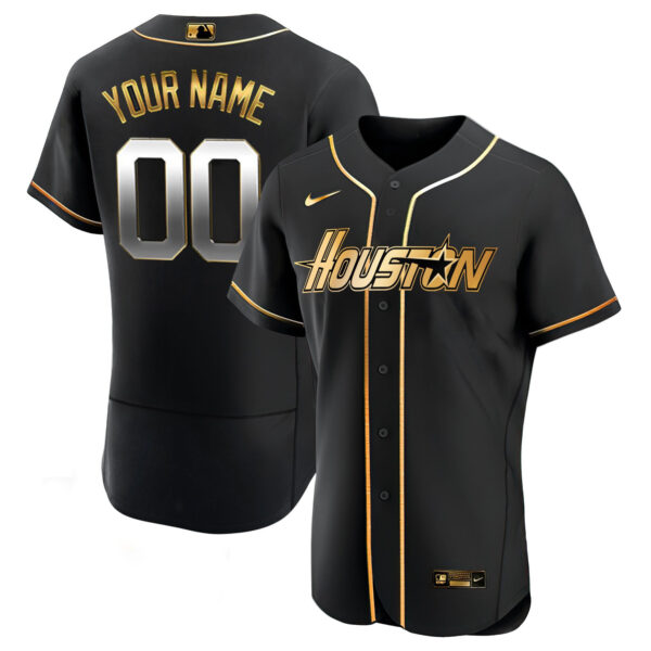 Astros Gray & Black Gold Special Custom Jersey - All Stitched - Image 3